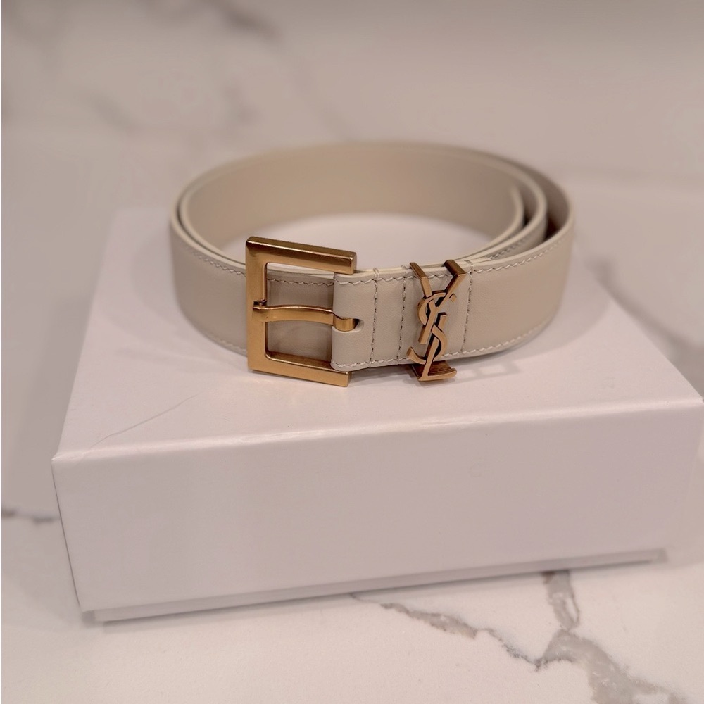 Yves Saint Laurent Cream Belt with Gold Buckle